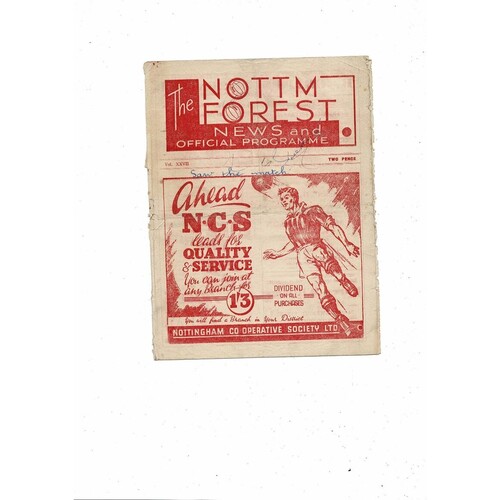 1947/48 Nottingham Forest v Brentford Football Programme