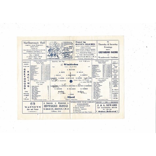 1961/62 Wimbledon v Ilford Isthmian League Football Programme