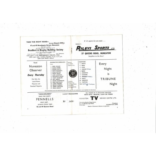 1969/70 Nuneaton Borough v Romford Southern League Football Programme