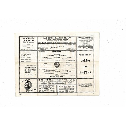 Brentford v Guildford City FA Cup Football Programme 1956/57