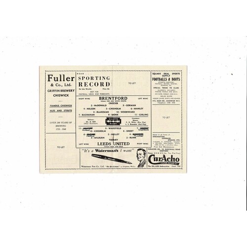 1948/49 Brentford v Leeds United Football Programme 1st September 1948