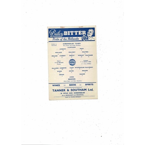 1959/60 Shrewsbury Town v Reading Football Programme