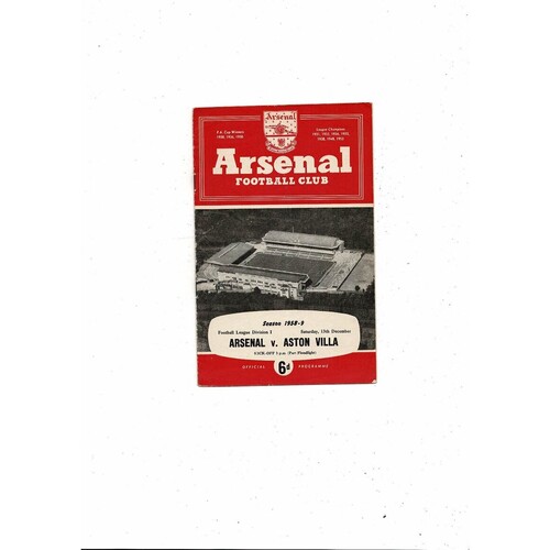 1958/59 Arsenal v Aston Villa Football Programme