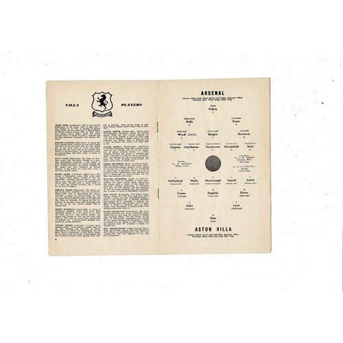 1958/59 Arsenal v Aston Villa Football Programme