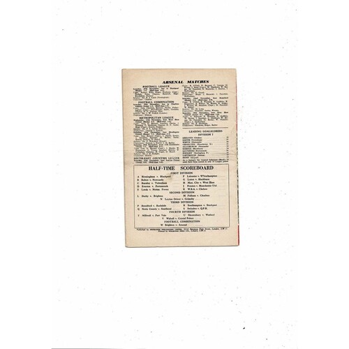 1958/59 Arsenal v Aston Villa Football Programme