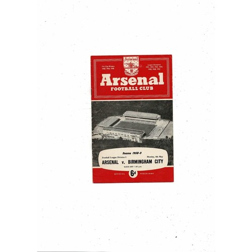 1958/59 Arsenal v Birmingham City Football Programme