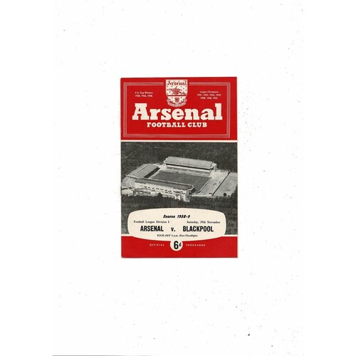 1958/59 Arsenal v Blackpool Football Programme