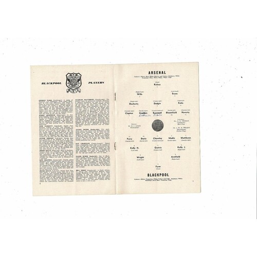 1958/59 Arsenal v Blackpool Football Programme
