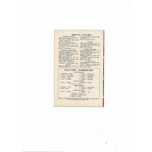 1958/59 Arsenal v Blackpool Football Programme