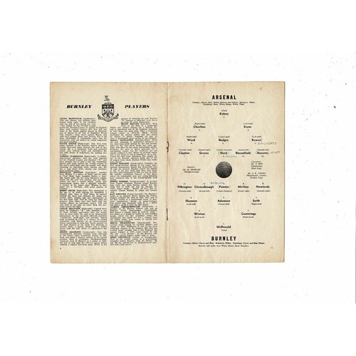 1958/59 Arsenal v Burnley Football Programme