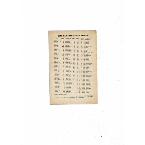 1958/59 Arsenal v Burnley Football Programme