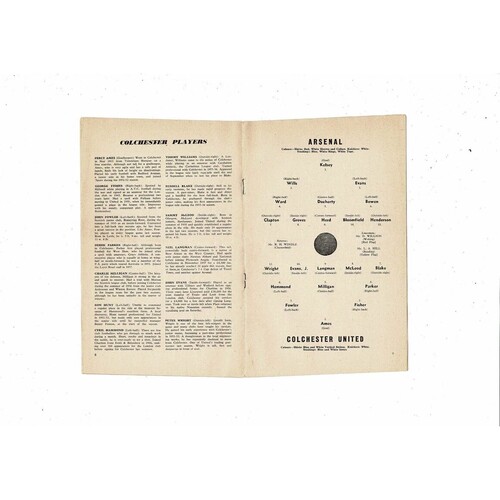 1958/59 Arsenal v Colchester United FA Cup Replay Football Programme