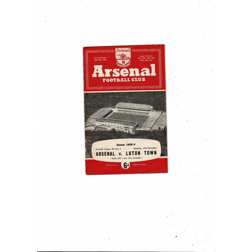 1958/59 Arsenal v Luton Town Football Programme