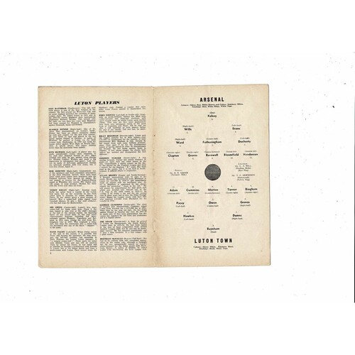 1958/59 Arsenal v Luton Town Football Programme