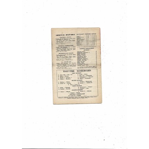 1958/59 Arsenal v Luton Town Football Programme