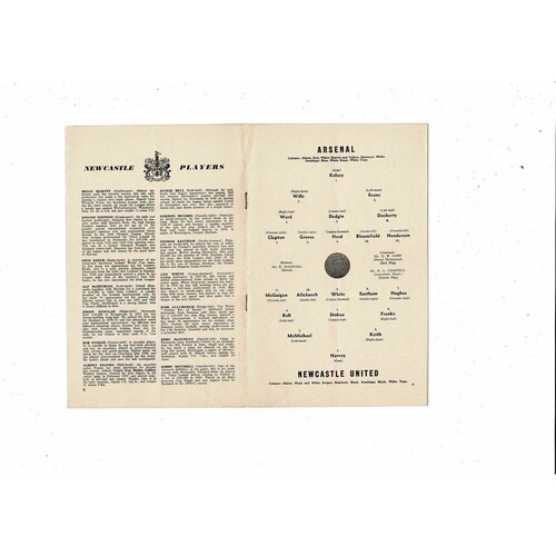 1958/59 Arsenal v Newcastle United Football Programme
