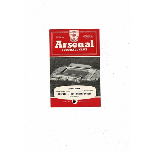 1958/59 Arsenal v Nottingham Forest Football Programme