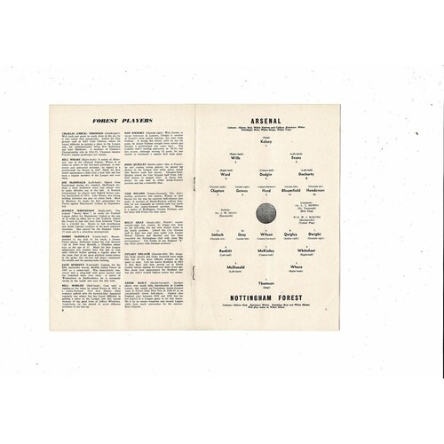 1958/59 Arsenal v Nottingham Forest Football Programme