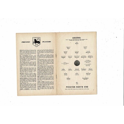 1958/59 Arsenal v Preston Football Programme