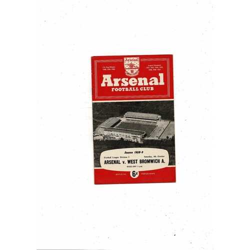 1958/59 Arsenal v West Bromwich Albion Football Programme