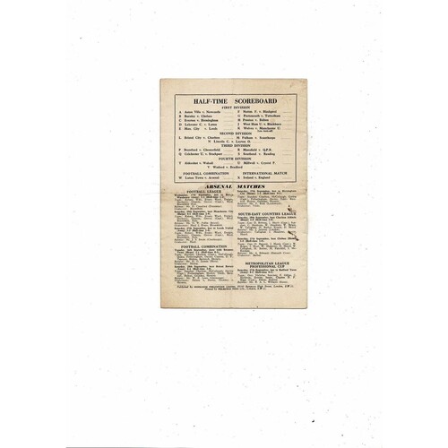 1958/59 Arsenal v West Bromwich Albion Football Programme