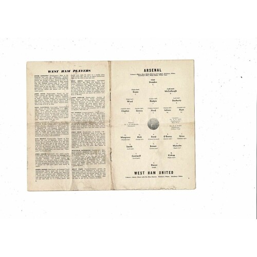 1958/59 Arsenal v West Ham United Football Programme