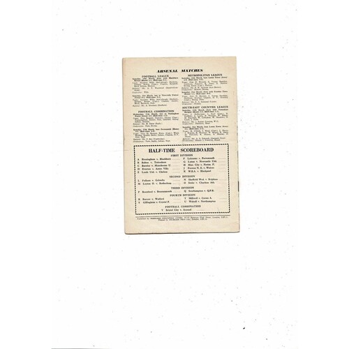 1958/59 Arsenal v West Ham United Football Programme