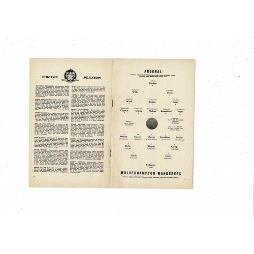 1958/59 Arsenal v Wolves Football Programme