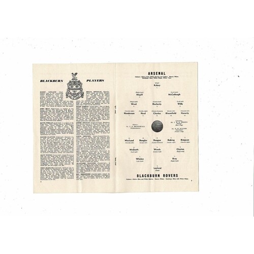 1959/60 Arsenal v Blackburn Rovers Football Programme