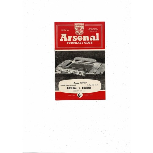 1959/60 Arsenal v Fulham Football Programme