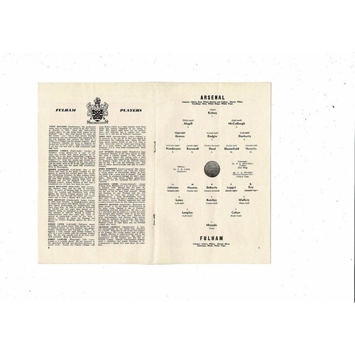 1959/60 Arsenal v Fulham Football Programme