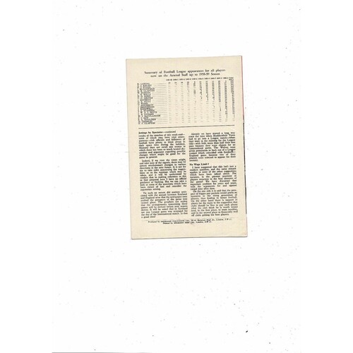1959/60 Arsenal v Fulham Football Programme