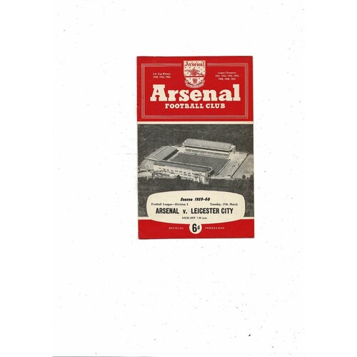 1959/60 Arsenal v Leicester City Football Programme