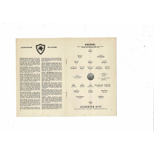 1959/60 Arsenal v Leicester City Football Programme