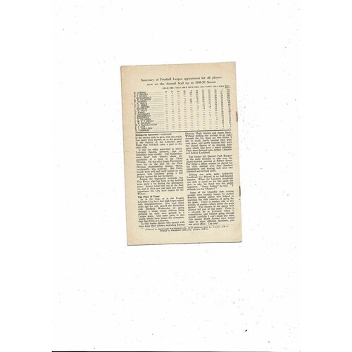 1959/60 Arsenal v Leicester City Football Programme