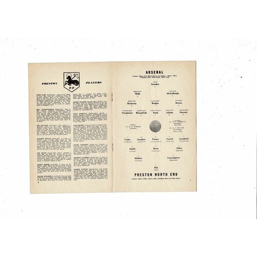 1959/60 Arsenal v Preston Football Programme