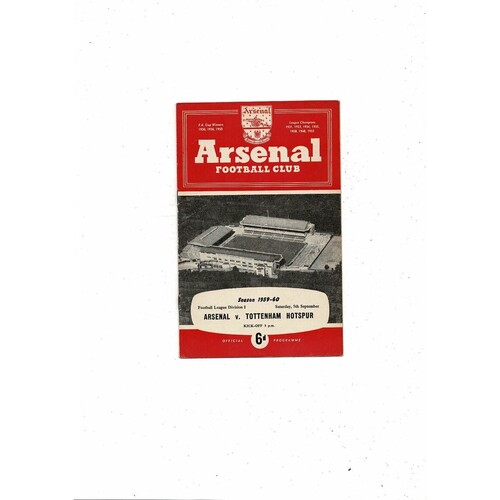 1959/60 Arsenal v Tottenham Hotspur Football Programme