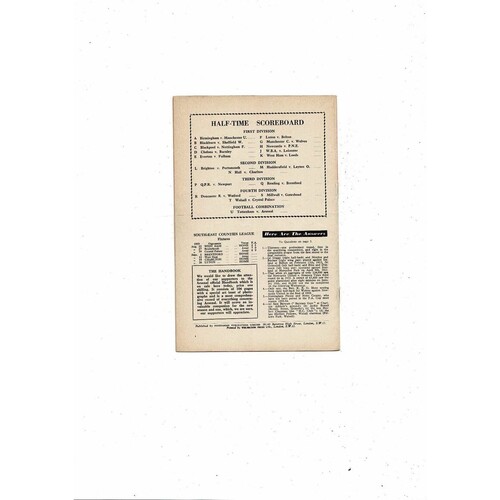 1959/60 Arsenal v Tottenham Hotspur Football Programme