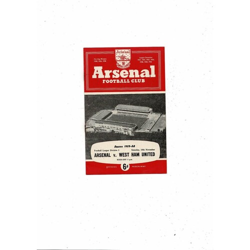 1959/60 Arsenal v West Ham United Football Programme