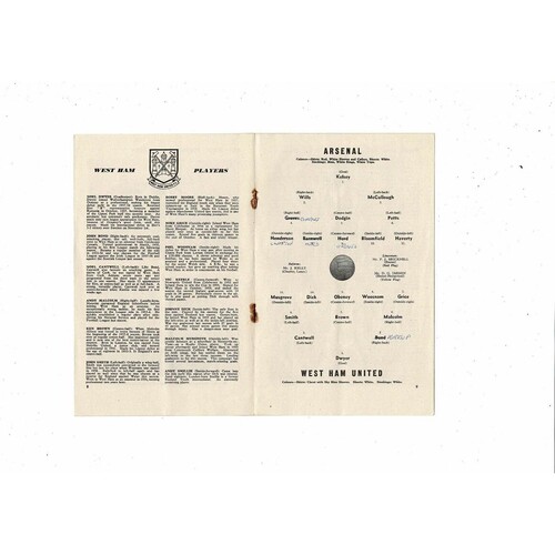 1959/60 Arsenal v West Ham United Football Programme