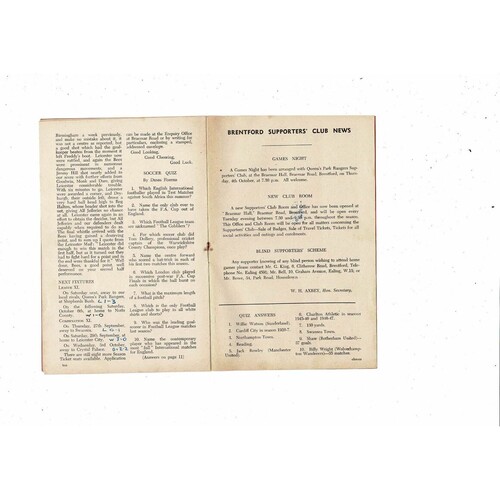 1951/52 Brentford v Nottingham Forest Football Programme