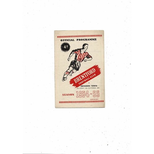 1954/55 Brentford v Swindon Town Football Programme
