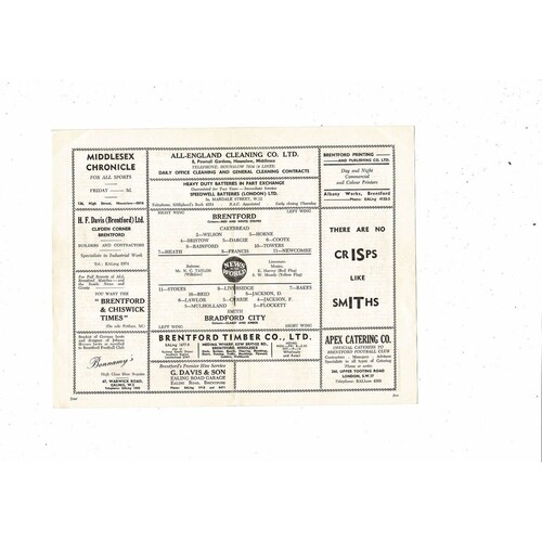 1958/59 Brentford v Bradford City Football Programme