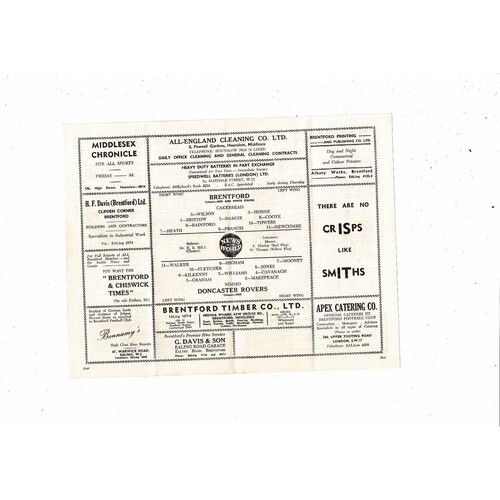1958/59 Brentford v Doncaster Rovers Football Programme