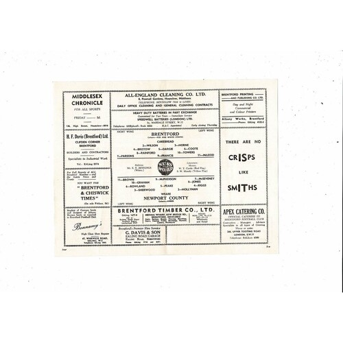 1958/59 Brentford v Newport County Football Programme