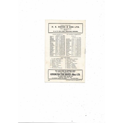 1958/59 Brentford v Newport County Football Programme