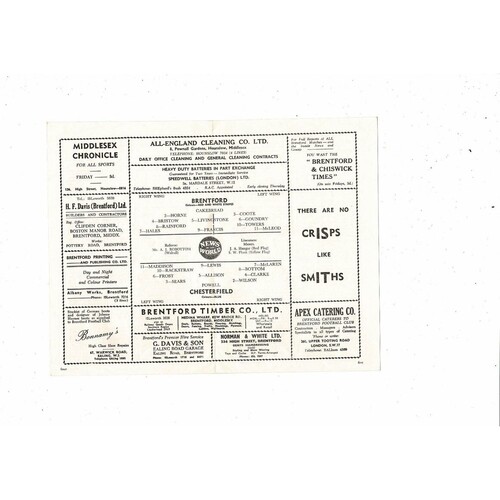 1959/60 Brentford v Chesterfield Football Programme Nov