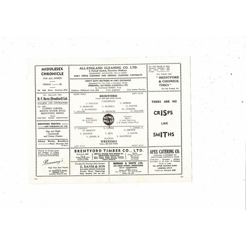 1959/60 Brentford v Wrexham Football Programme