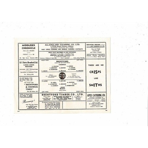 1958/59 Brentford v Bury Football Programme