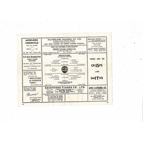 1958/59 Brentford v Chesterfield Football Programme